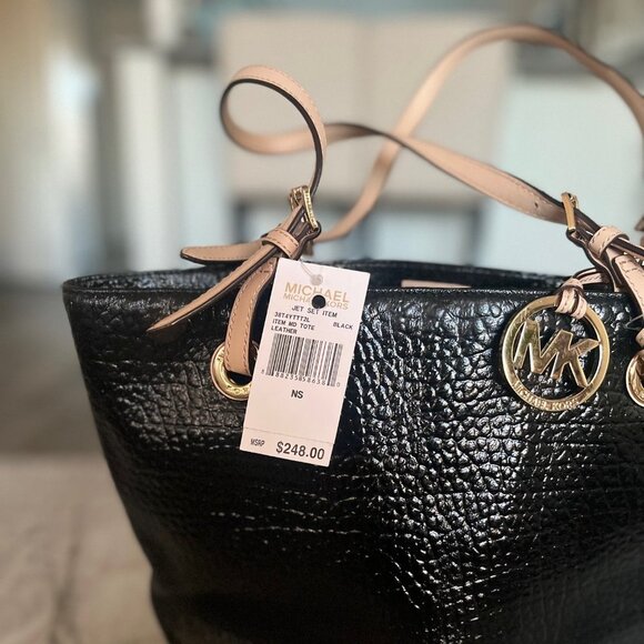 NWT Authentic Michael Kors Jet Set Leather Medium Tote Bag, Black - Picture 2 of 10